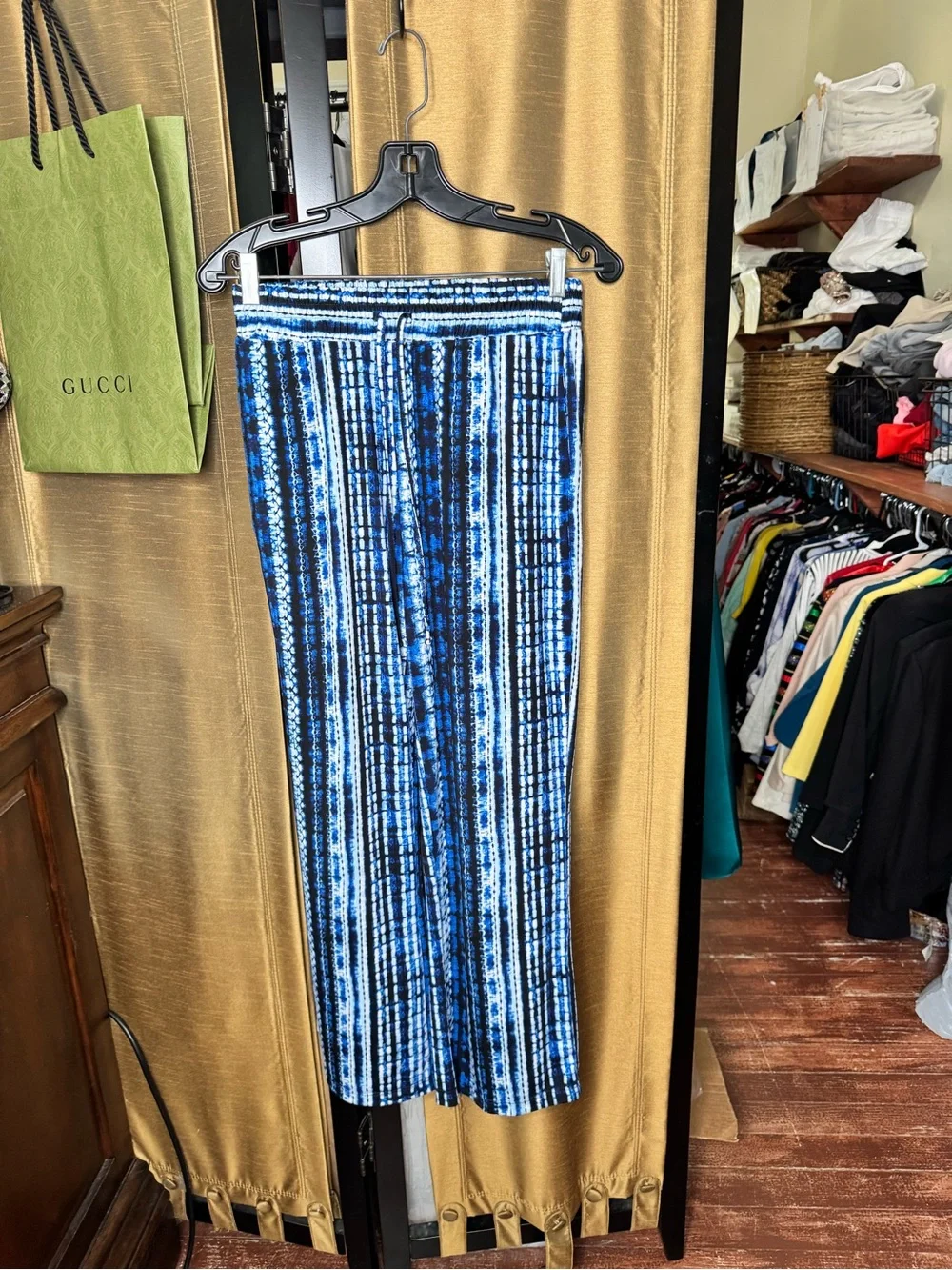 Robert Louis Petite Large Blue Tie Dye Pull On Wide Leg Stretch Pants PL
